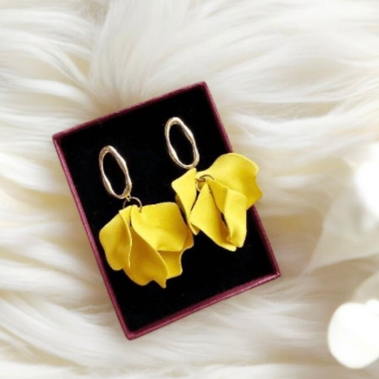 Bright yellow flower earrings | matte petals earrings | golden floral unique statement earrings| bridal party wedding earrings