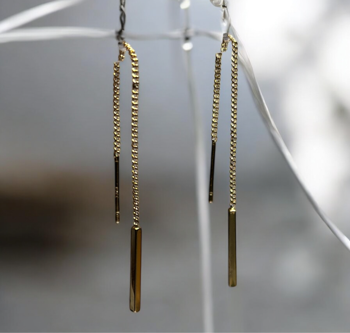 Goldeb bar dangle threader earrings | chain dangle earrings | minimalist elegant statement earrings | cute kawaii earrings