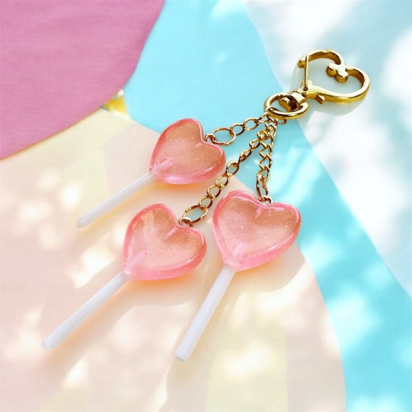 Candy lollipop bag charm | key chain | golden chain with heart bucket | y2k chain | bag lover gift