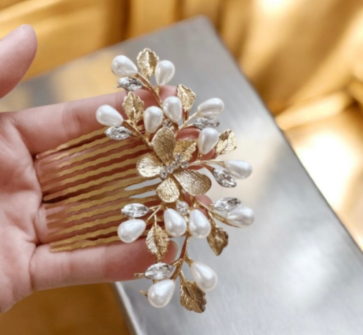 Gold hair comb with flowers butterfly and pearls | korean hair accessories | Bridal hair comb | diamante headpiece | wedding gift