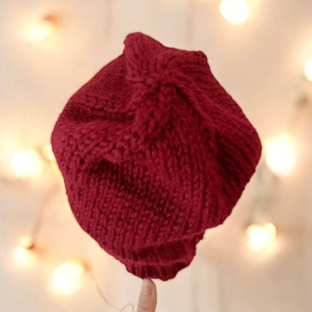 Handknit ribbed brim beanie in burgundy| Winter slouchy hat foldable brim | autumn winter style | cozy hat merino blend| men or women