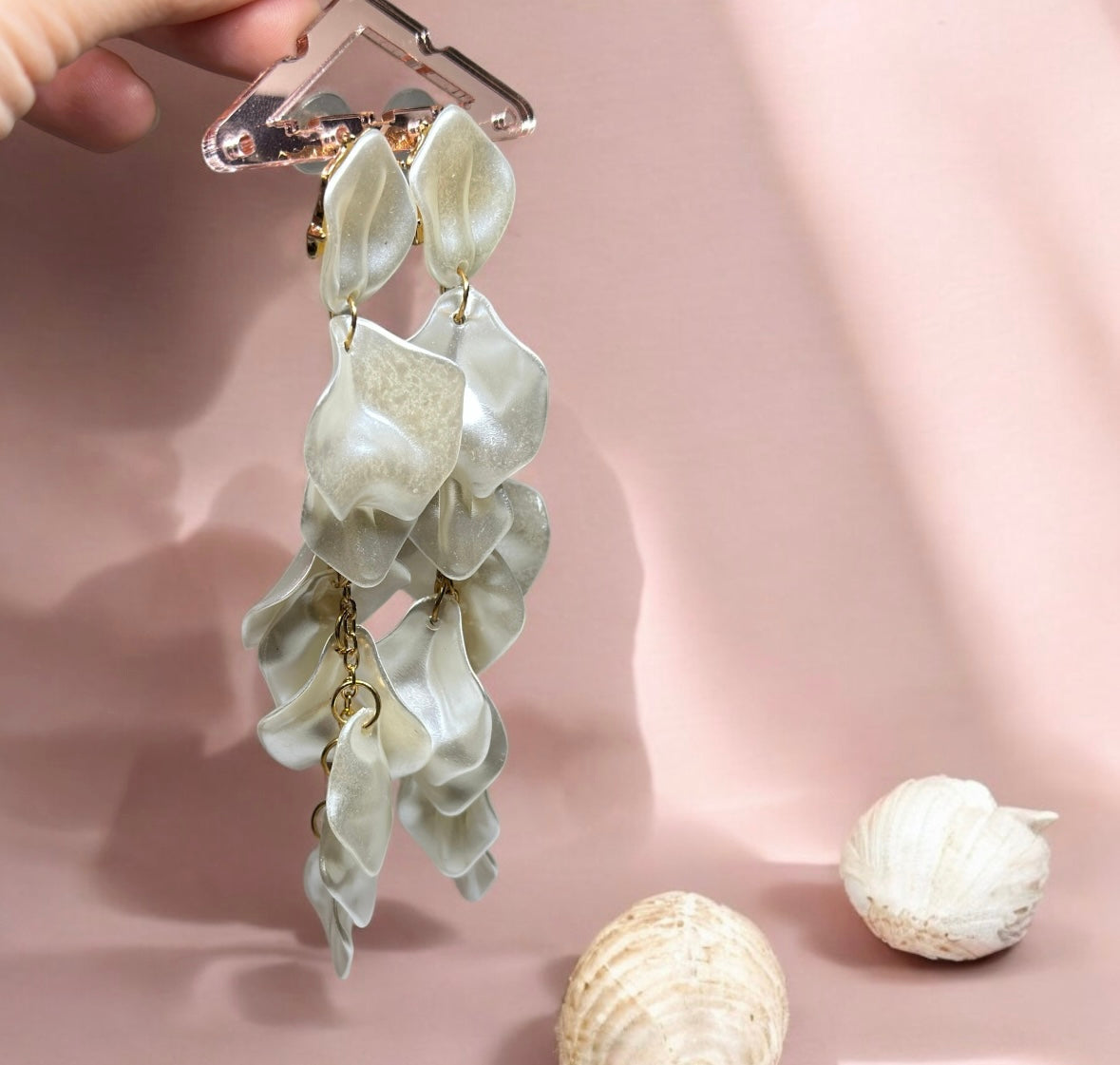 Pearl shinny white flowers earrings | frosted petals floral earrings | unique statement |bridal party wedding earrings