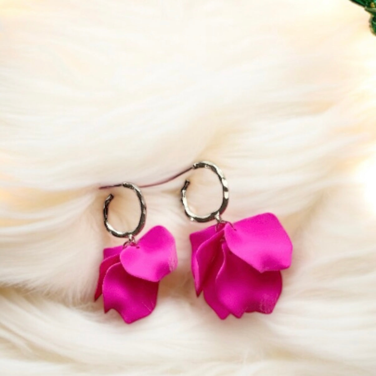 Hot pink flower earrings | dangle petals baroque earrings | unique gold geometric floral earrings | bridal party wedding earrings Inactive