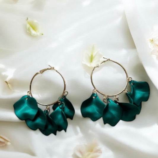 Emerald green flower earrings | hoop petals earrings| iridescent statement earrings | gold floral earrings | bridal party wedding earrings