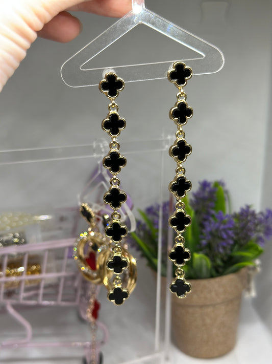 Golden clover earrings | long dangle elegant earrings