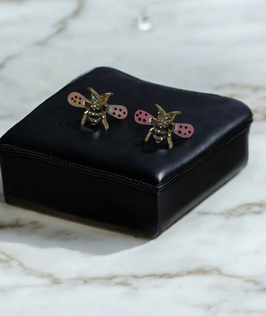 Golden mini Bee earrings | stud rhinestone earrings | minimalist earrings | gold honey bee insect statement earrings