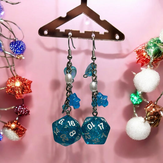 Dice earrings in blue