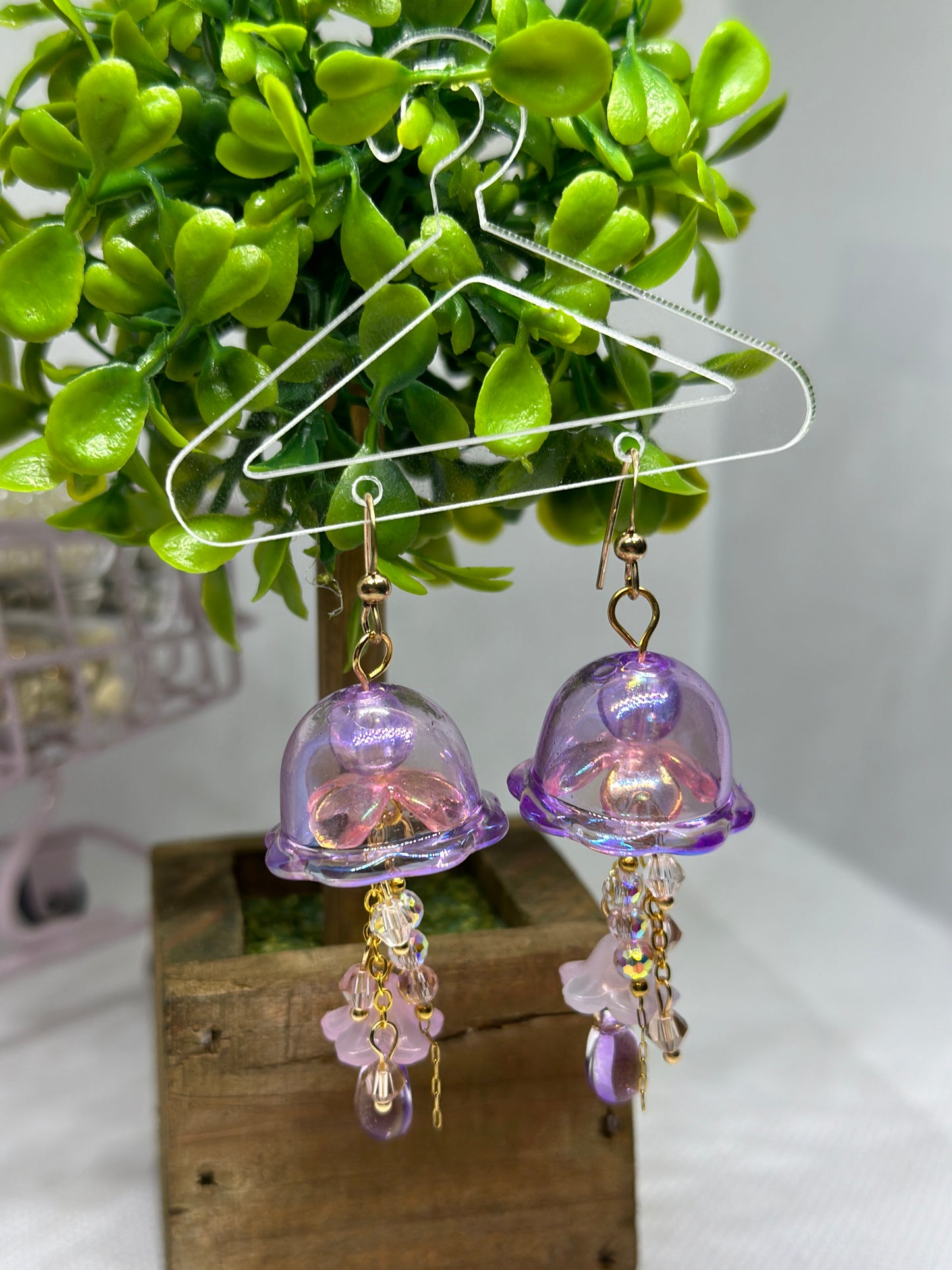 Purple Jellyfish earrings | colourful clear iridescent dangle earrings | halgoram fun y2k earrings