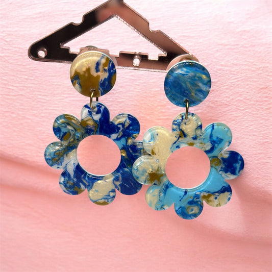 Blue waves acetate flower earrings