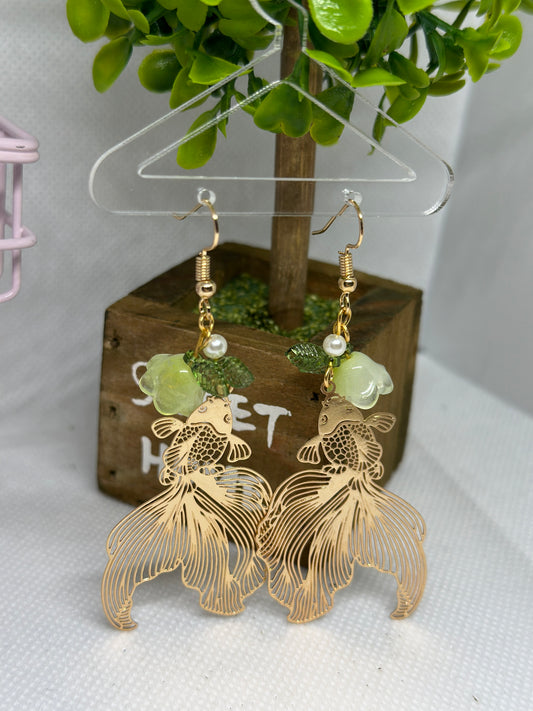 Colourful koi fish earrings with flowers