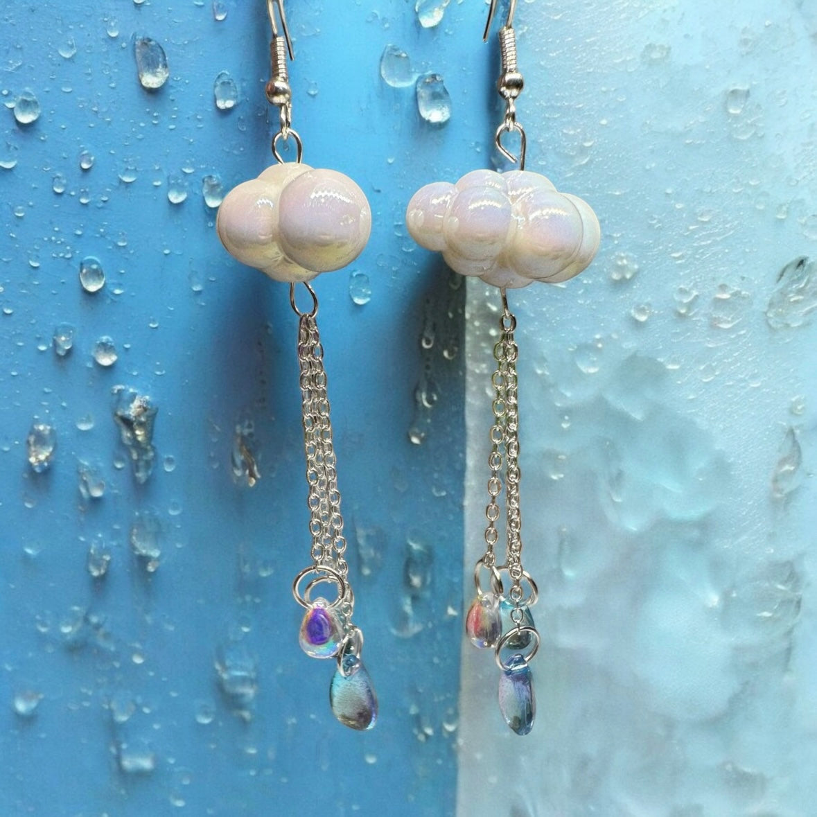 3D cloud earrings | raindrops hologram iridescent earrings | Galaxy dangle earrings | shinny oversize earrings