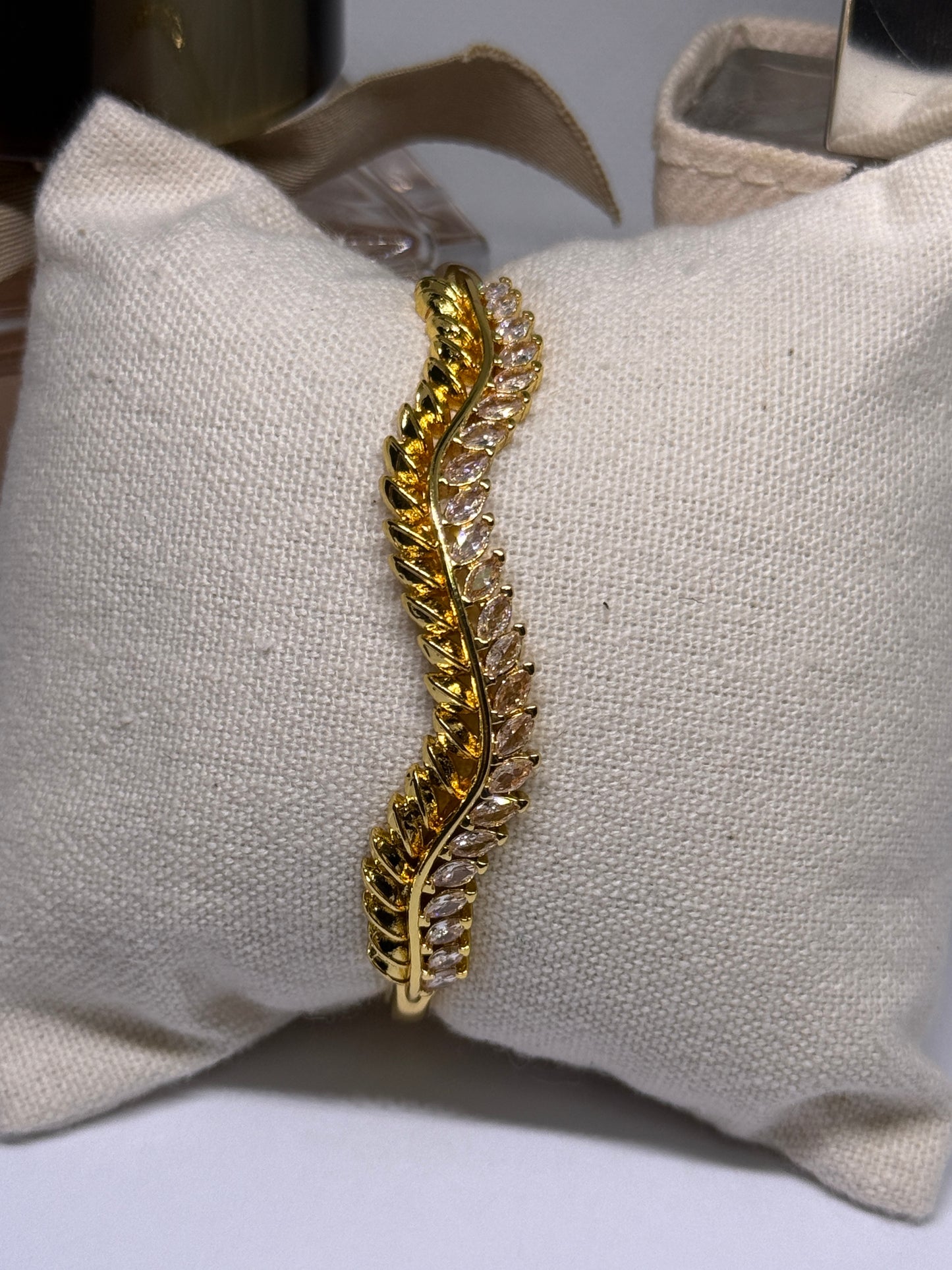 Golden leaf bangle | rhinestone bangle