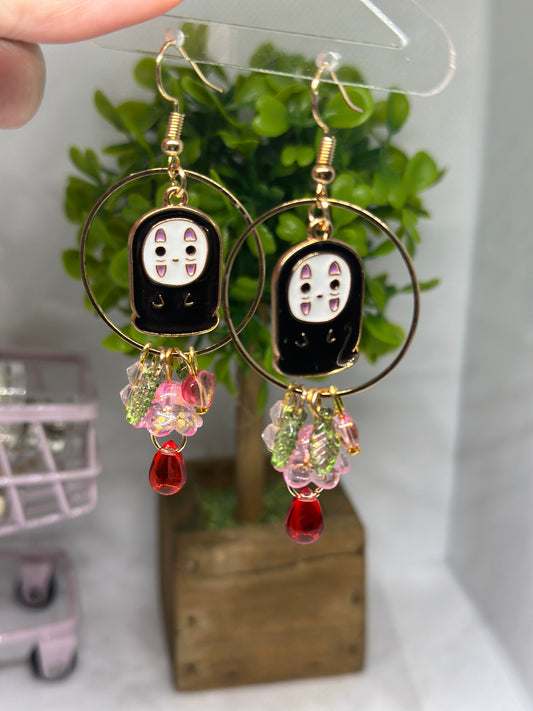 No face man earrings | japanese anime dangle earrings | oriental decor drop earrings| cute kawaii | mismatch earrings