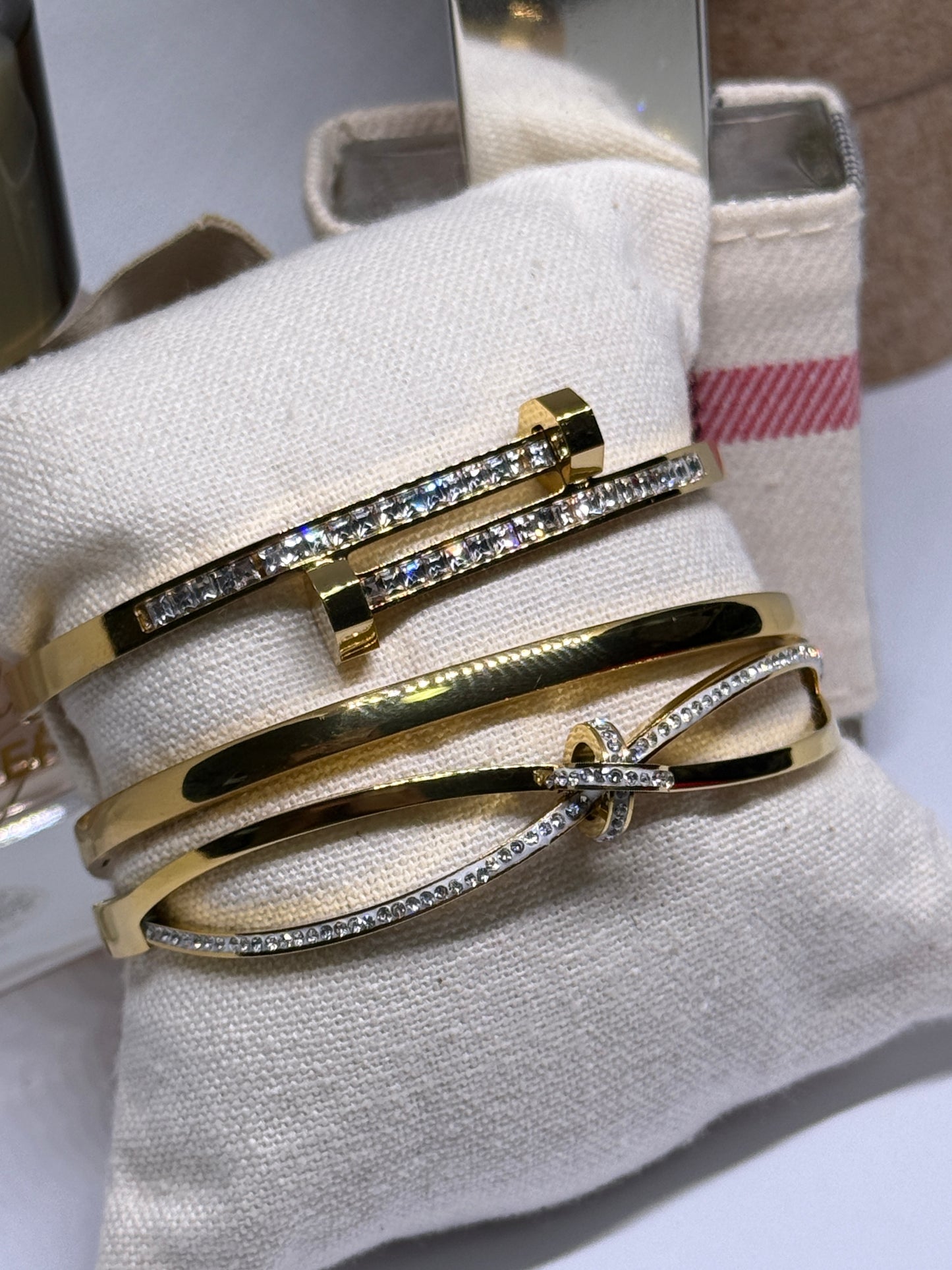 Gold bangle sets of 3 | rhinestones embossed