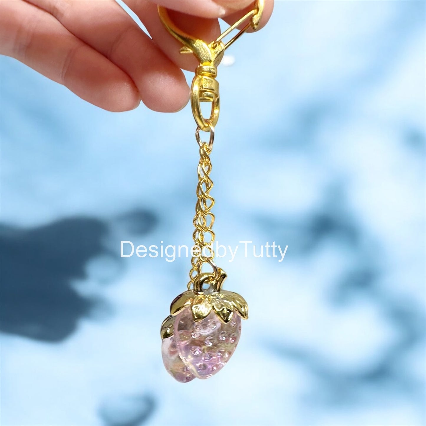 Strawberry bag charm | key chain | golden chain with heart bucket | y2k chain | bag lover gift