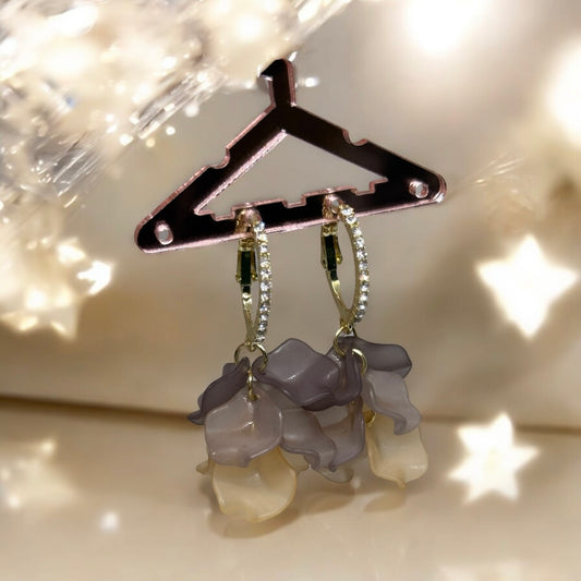 Grey - forsted flower earrings | dangle petals baroque earrings | unique rhinestone gold floral earrings | bridal party wedding earrings - TuttyKnitty
