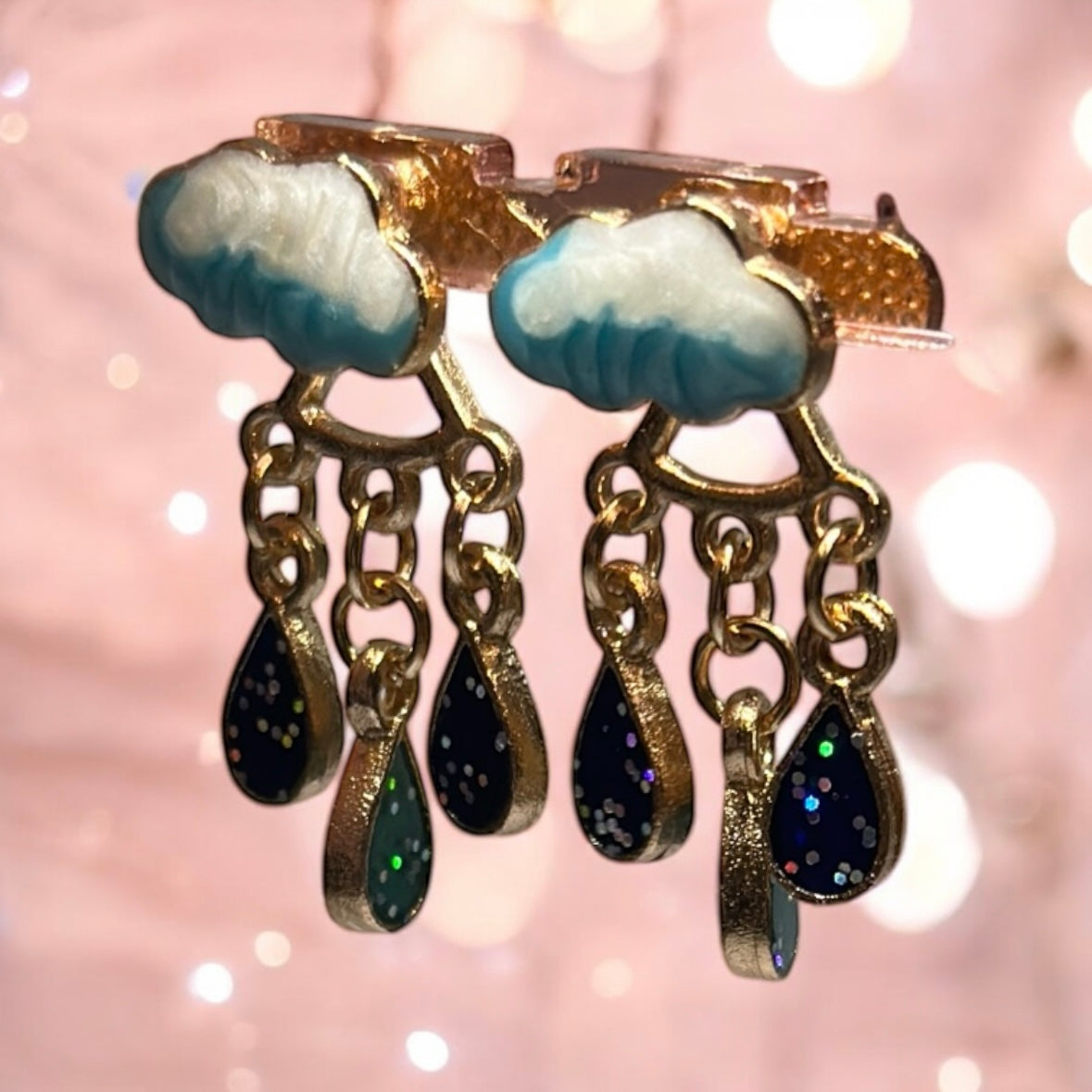 Celestial statement earrings | cloud and thunder rhinestone beads earrings | Galaxy dangle earrings | enamel white stormy cloud