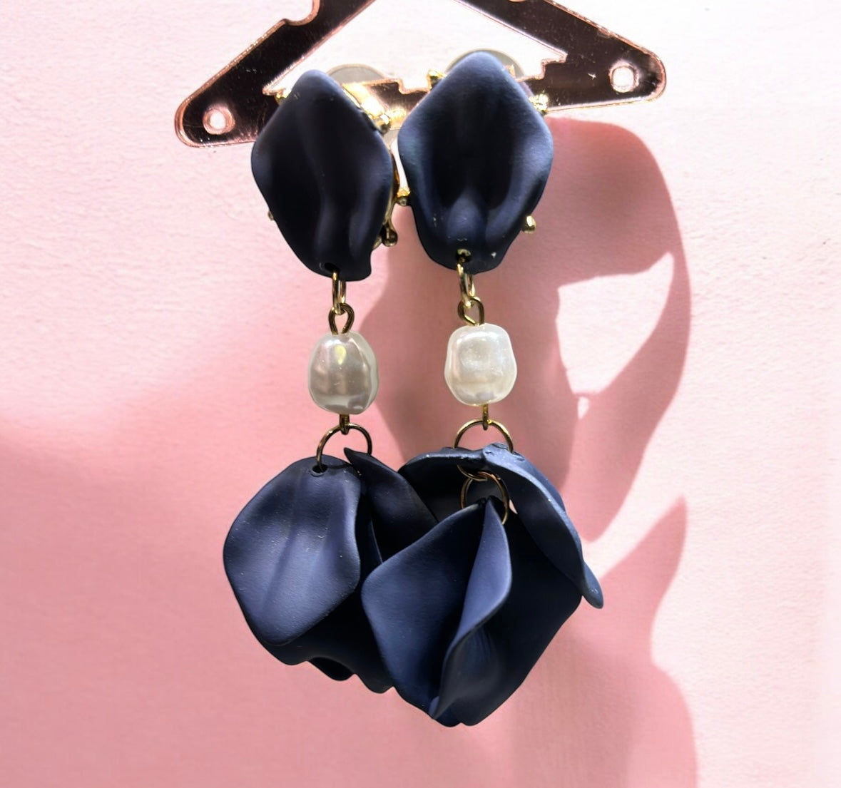 Navy blue flowers earrings | frosted iridescent petals earrings |pearly floral earrings | bridal party wedding earrings