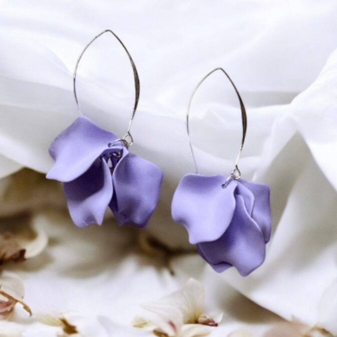 Sweet purple petals earrings | silver metal colourful floral earrings | unique baroque english garden flower earrings | wedding bridal party