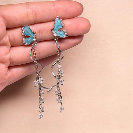 Whimsical - Blue rhinestone butterfly earrings