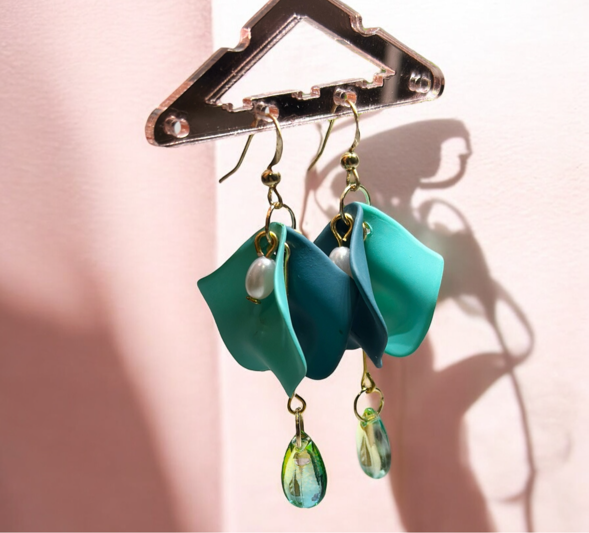 Turquoise green flower earrings | dangle petals floral earrings | bridal party wedding earring