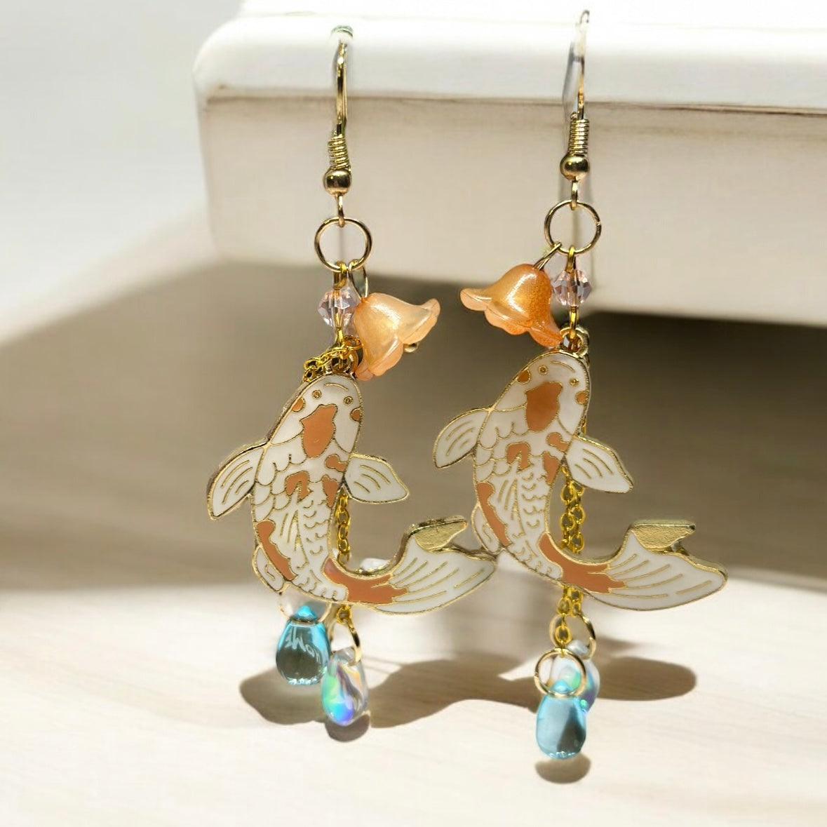 Orange Colourful japanese koi fish flag dangle earrings | oriental style Drop earrings | minimalist earrings | fish shaped earring