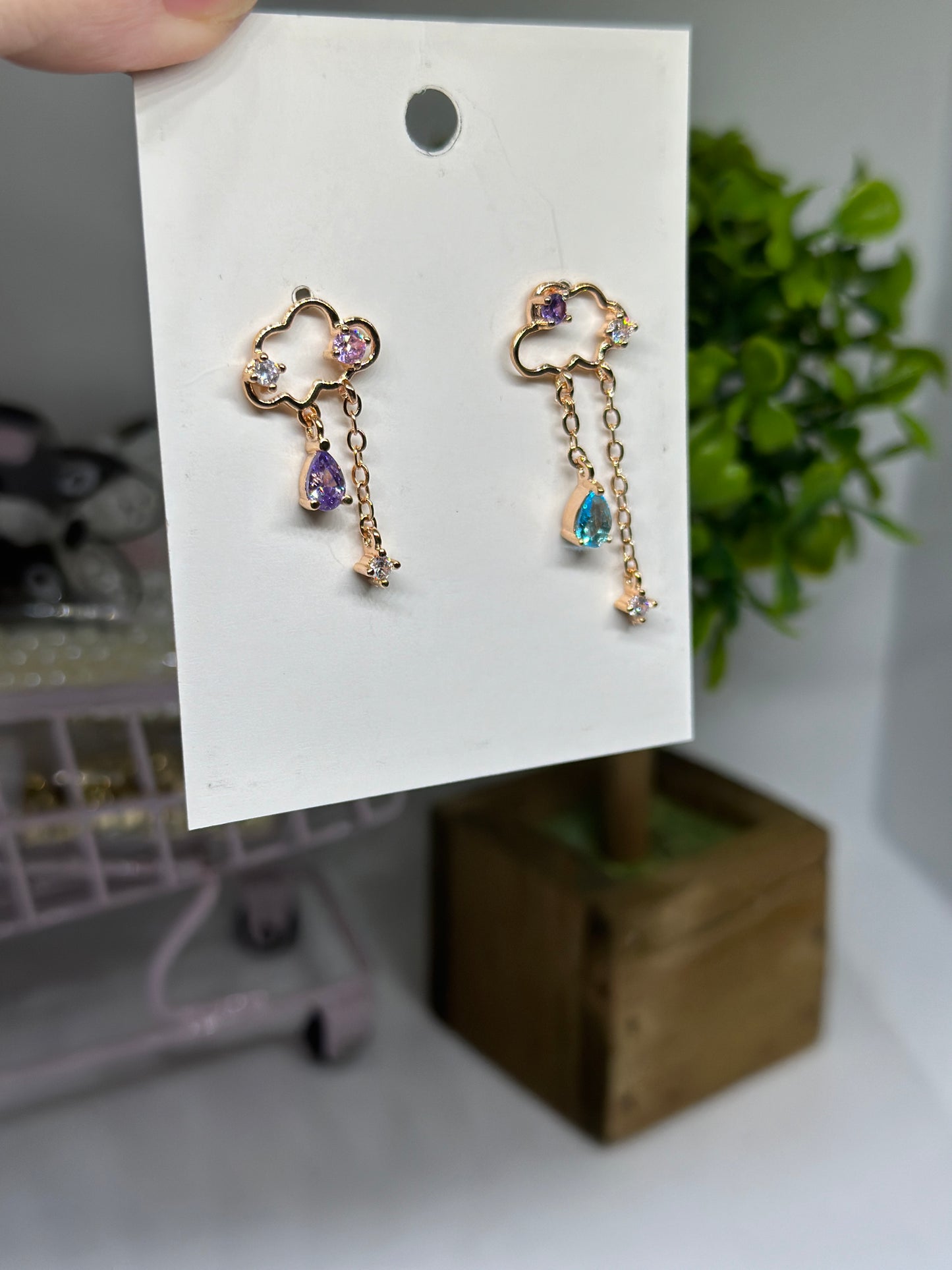 Celestial statement earrings | cloud and storm rain earrings | Galaxy mini stud earrings | silver or rose gold earrings