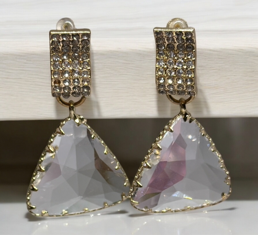 Rhinestone clear earrings | geometric golden party earrings | luxury statement earrrings | bridal wedding earrings