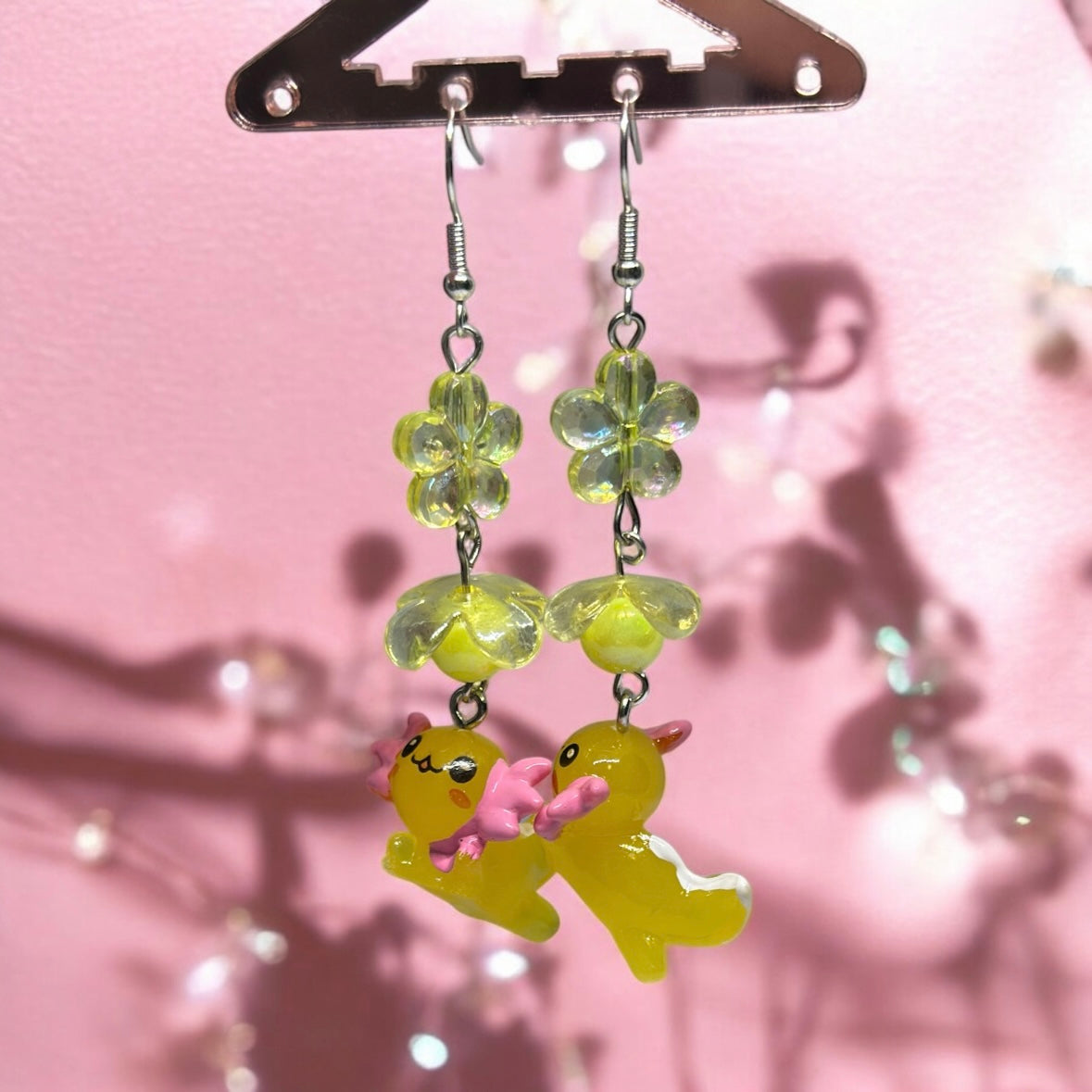 Yellow Axolotl earrings | 3d dangle earrings | sea creature earrings