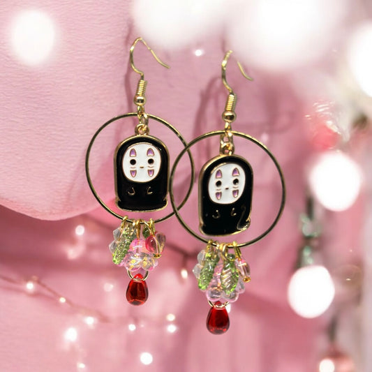 No face man earrings | japanese anime dangle earrings | oriental decor drop earrings| cute kawaii | mismatch earrings