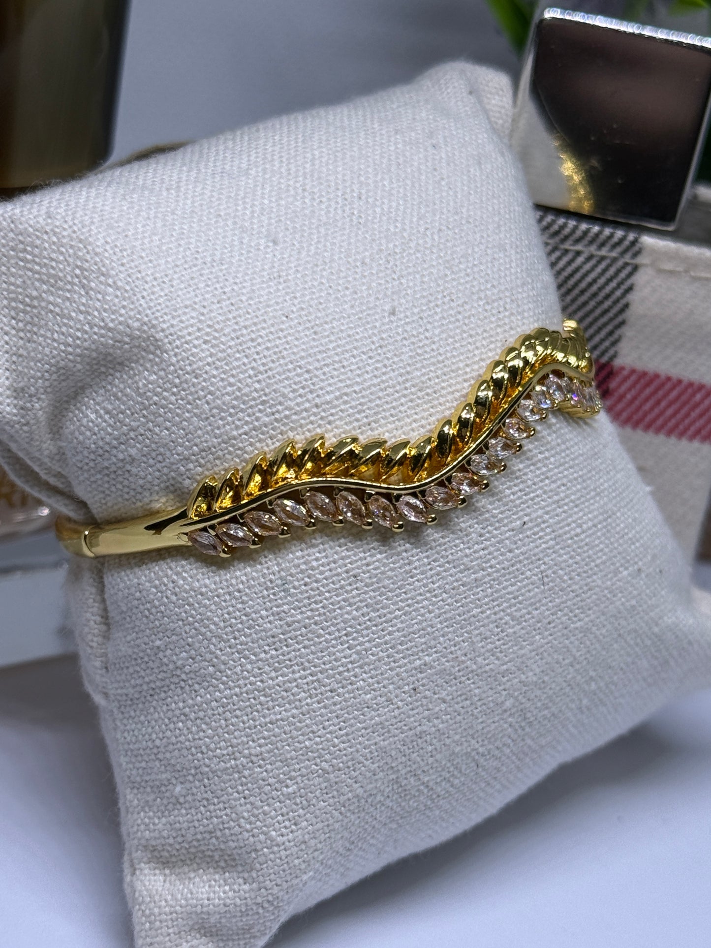 Golden leaf bangle | rhinestone bangle