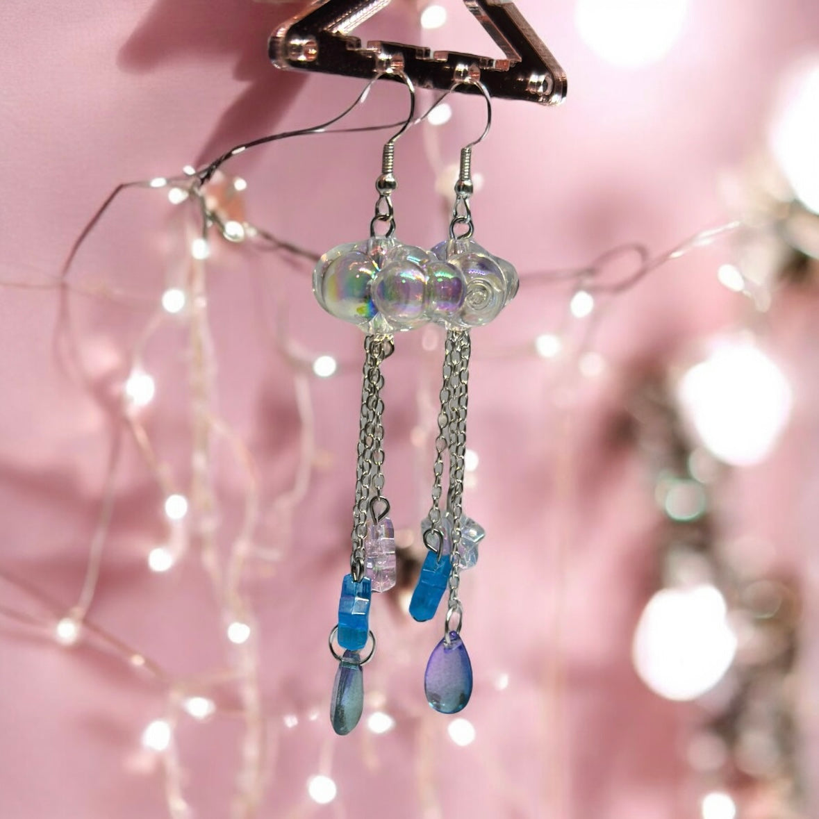 Clear 3D cloud earrings | raindrops hologram iridescent earrings | Galaxy dangle earrings | shinny oversize earrings