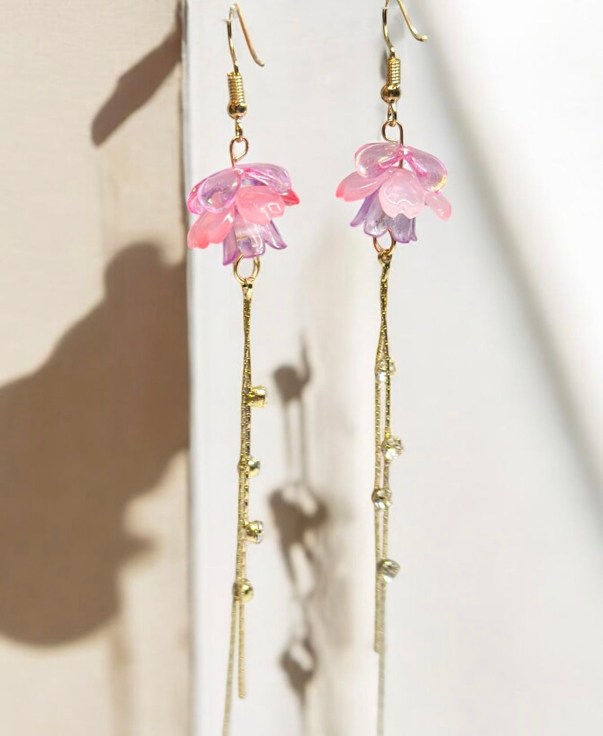 Sakura earrings | golden leaf mini flower earrings | elegant floral dangle chain earrings