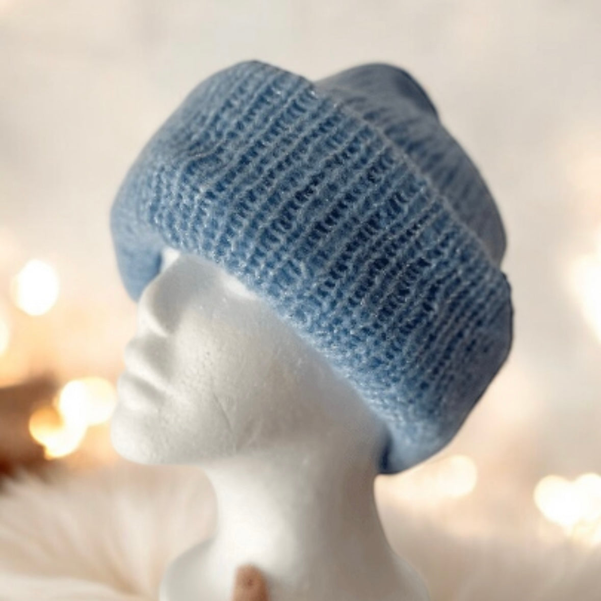 Handmade Double layered knit Beanie | Knit Beret | Slouchy Hat in ice blue glitter | Knit beanie in blue mix | Fluffy and cozy winter hat