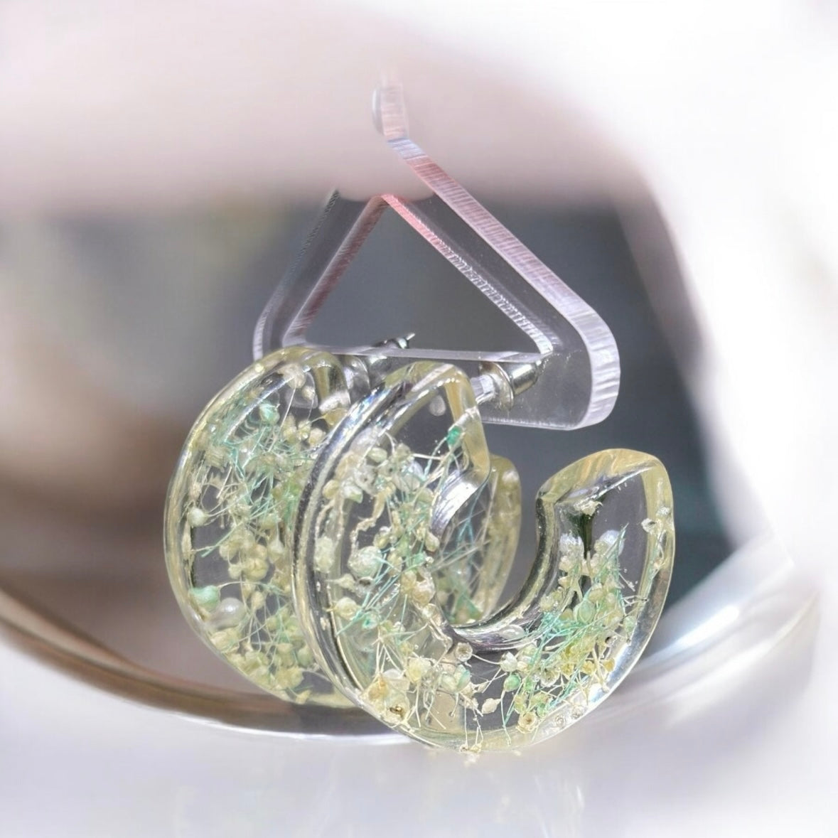 30mm clear Hoop earrings | Resin flower earrings | open hoop acrylic art