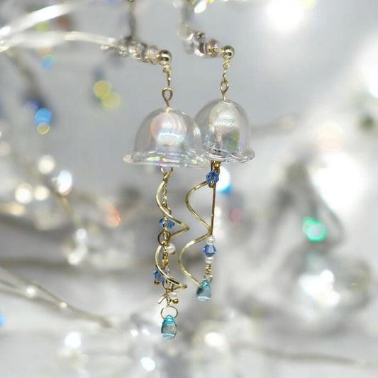 Blue sparkly clear Jellyfish earrings | sea creature zoology earrings | colourful clear iridescent dangle oversize earrings | halgoram earrings