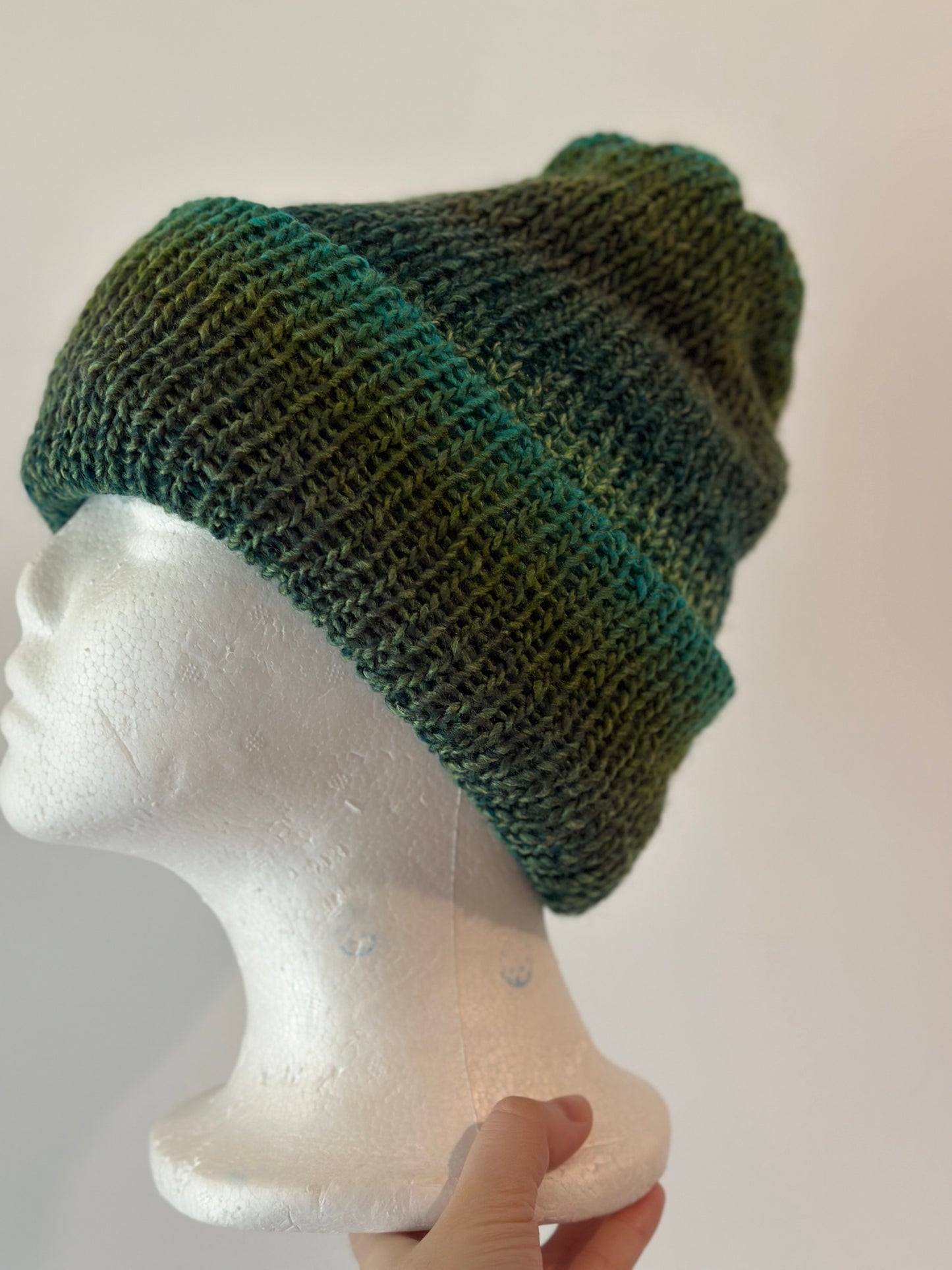 Knitted beanie in ombre green | Winter knitted double layered hat | autumn style | cozy winter hat| men or women