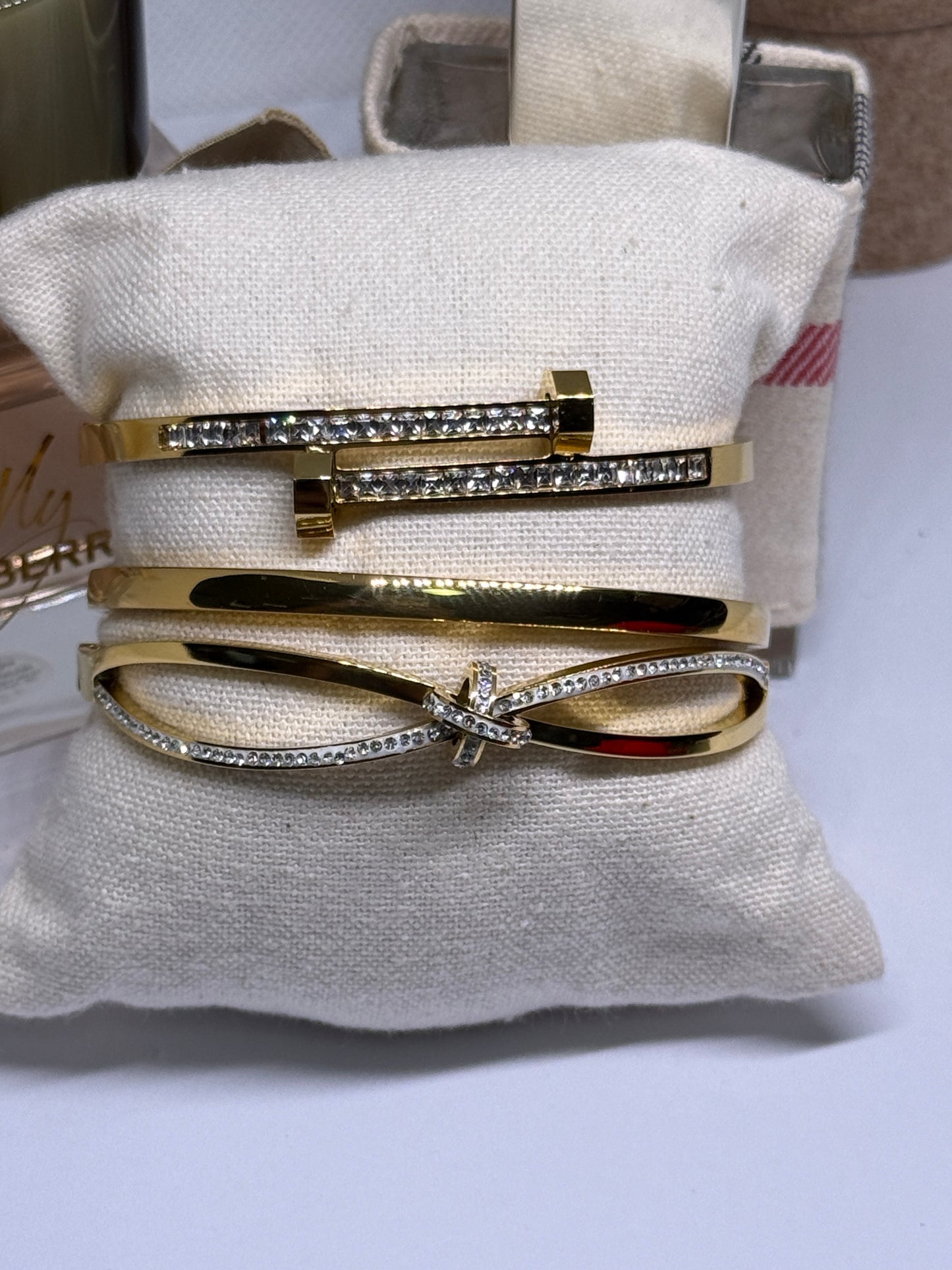 Gold bangle sets of 3 | rhinestones embossed