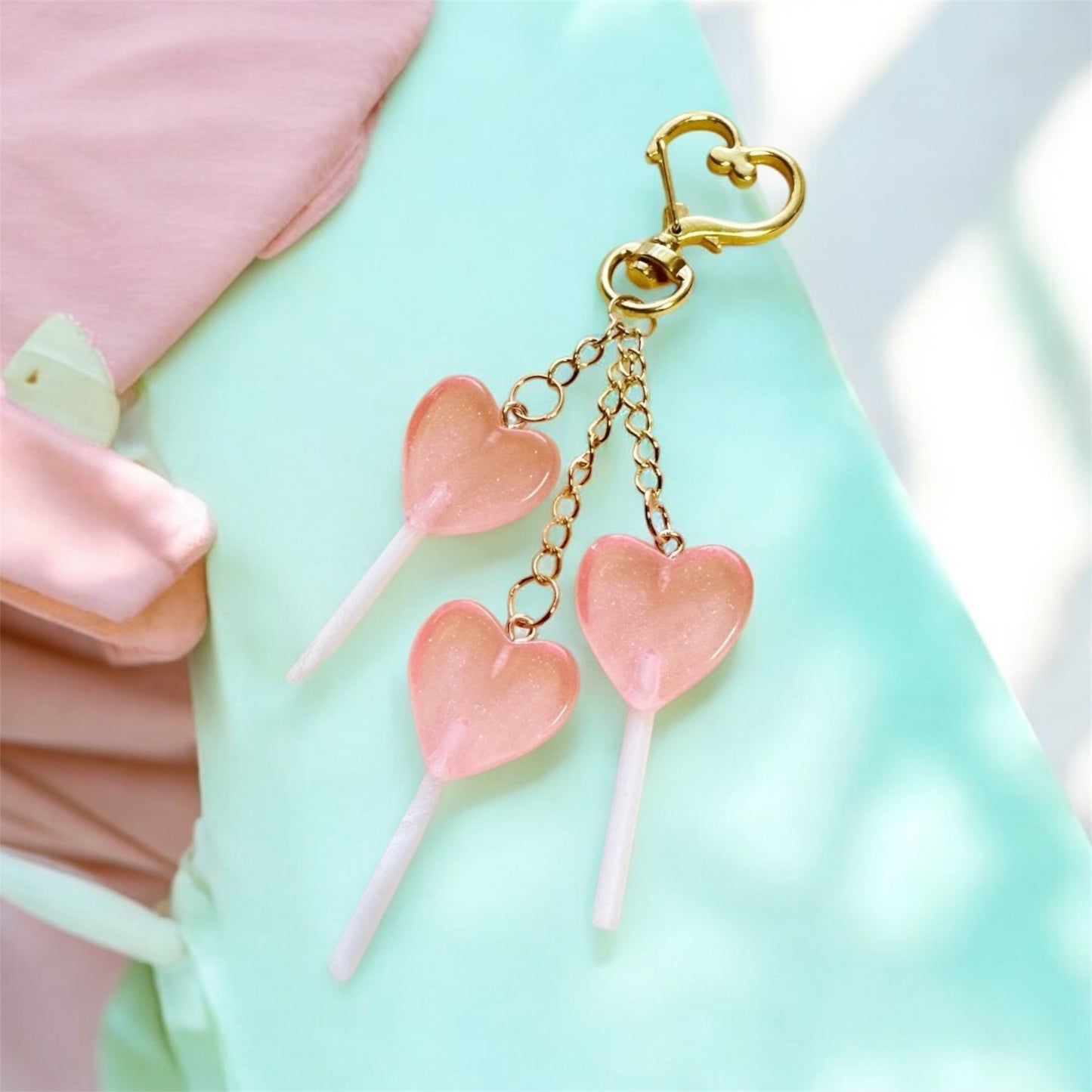 Candy lollipop bag charm | key chain | golden chain with heart bucket | y2k chain | bag lover gift