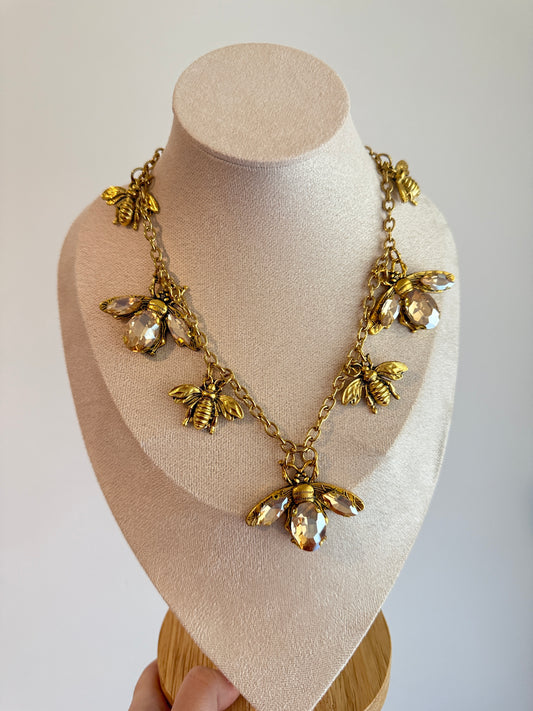 Vintage style Golden rhinestones bee necklaces