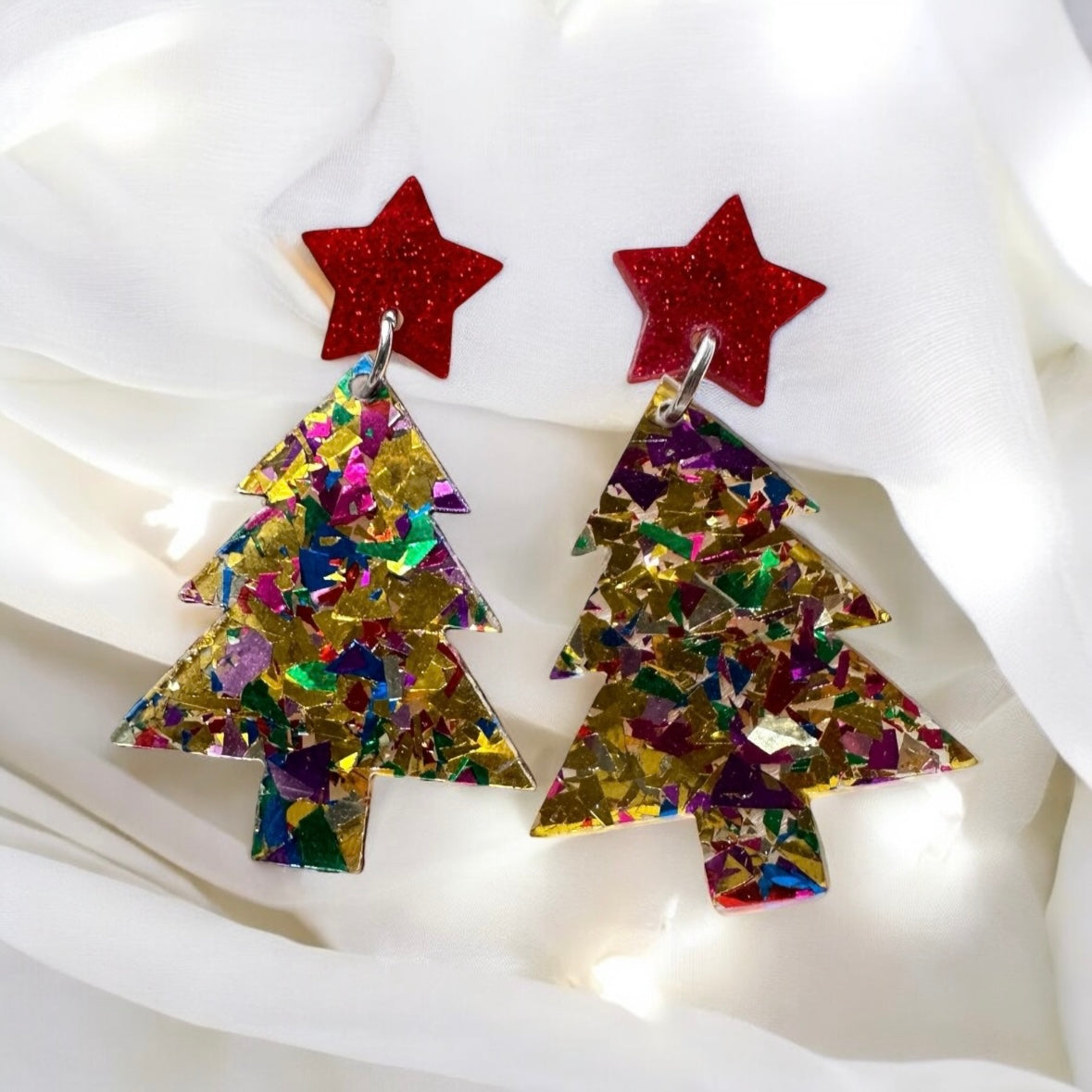 Christmas tree earrings | glitter star lightweight acrylic earrings