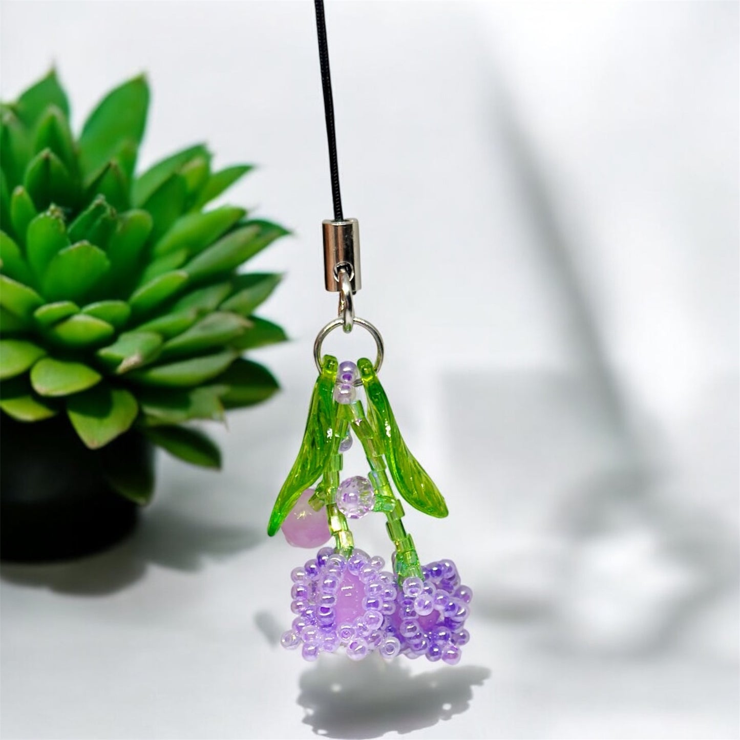 Phone charm | purple beaded flower