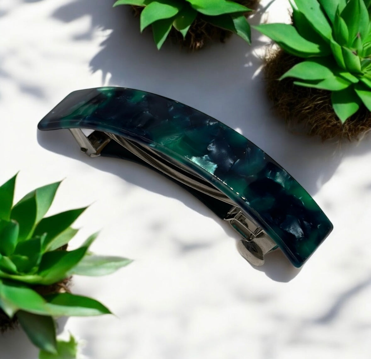 Emerald green marble effect colourful tortoiseshell french barrette | Green Resin Acetate clips | korean hair accessories