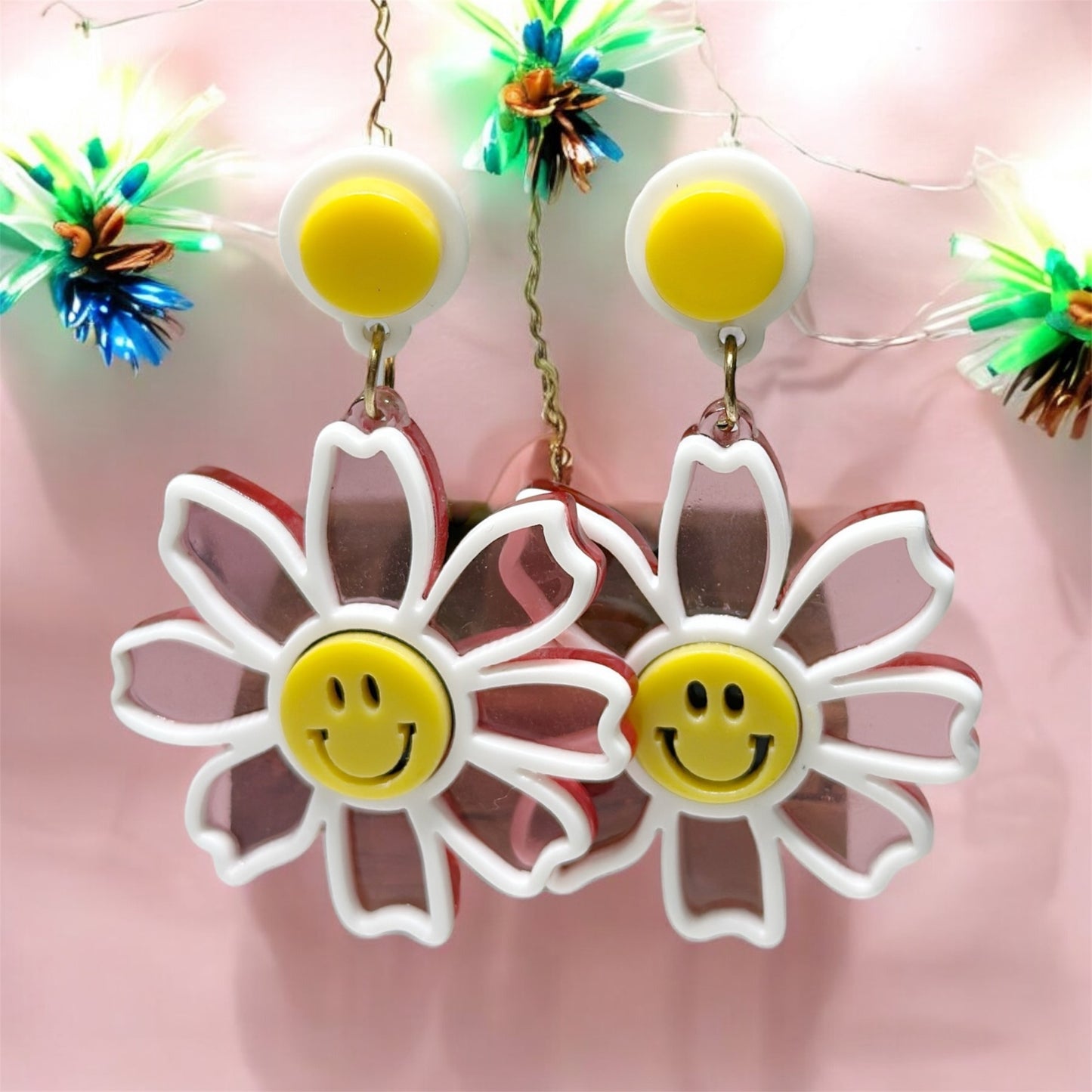 Smiley flower earrings | glitter lightweight