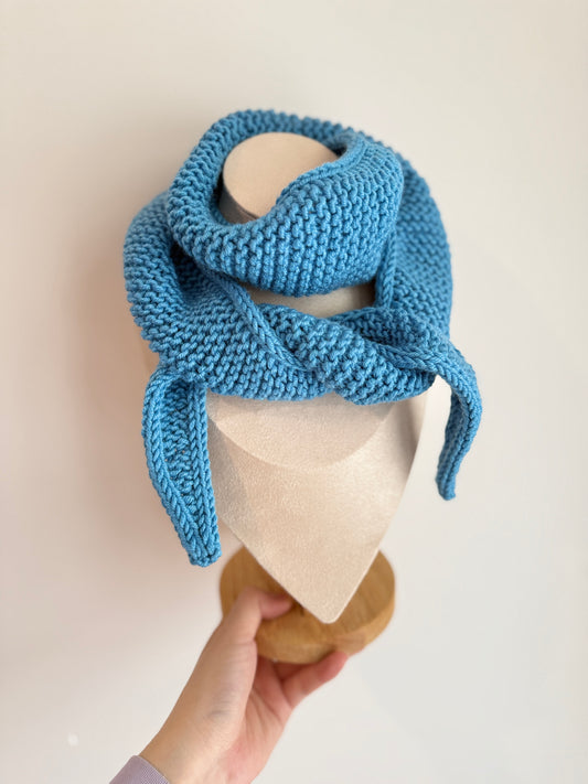 Sophie scarf in DJ blue  | hand knit neckechief | winter wrap | small skinny scarf | handmade gift | tiktok viral scarf | wool yarn