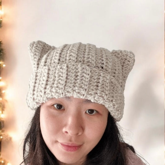 Handmade Crochet cat ear beanie | kitten head hat | cat ear hat | trendy women hat with cat ears | trendy y2k | cat lover | pussy hat