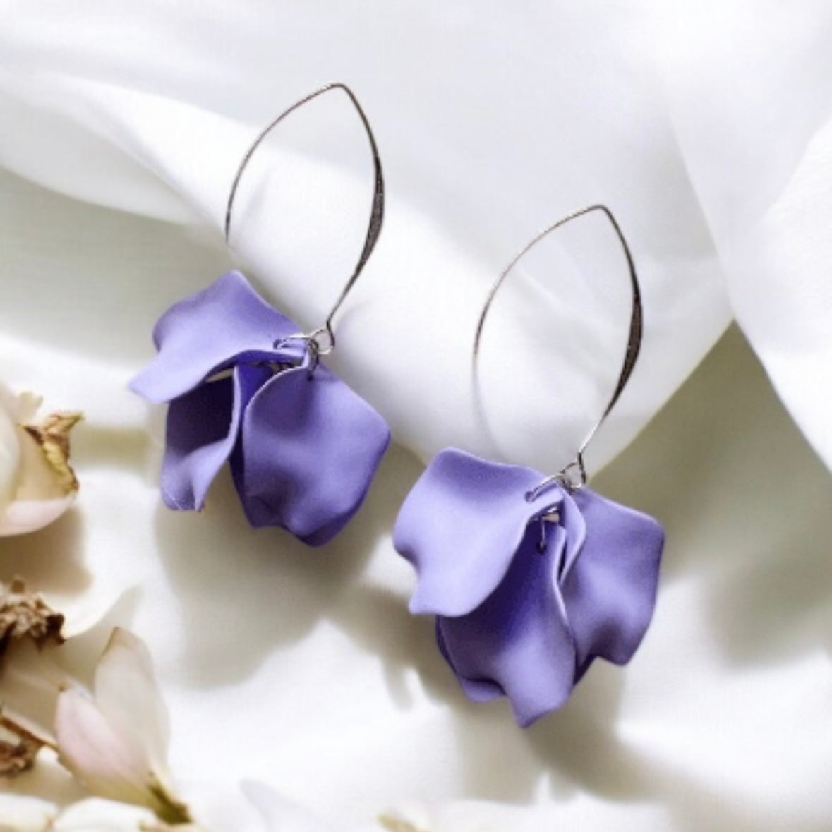 Sweet purple petals earrings | silver metal colourful floral earrings | unique baroque english garden flower earrings | wedding bridal party