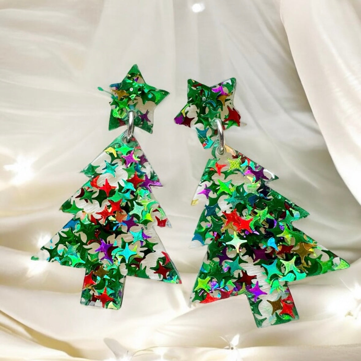 Christmas tree earrings | glitter star lightweight acrylic earrings