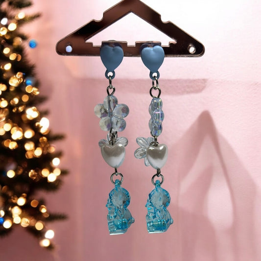 Blue glitter teddy bear earrings