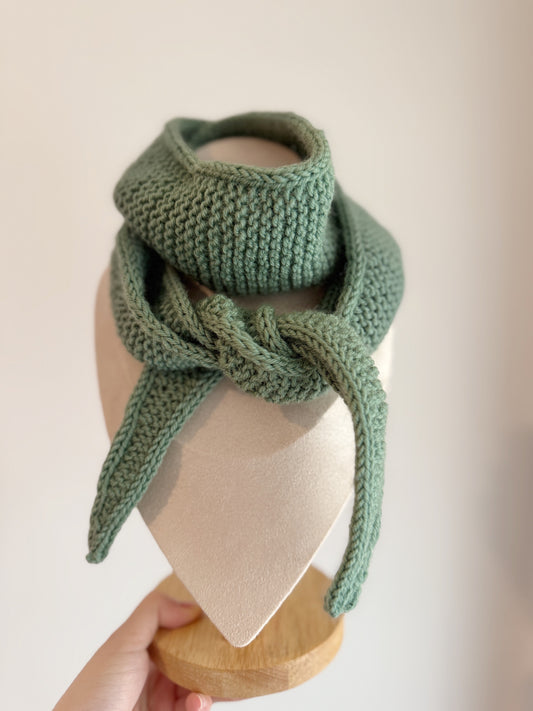 Sophie scarf in sage green  | hand knit neckechief | winter wrap | small skinny scarf | handmade gift | tiktok viral scarf | wool yarn